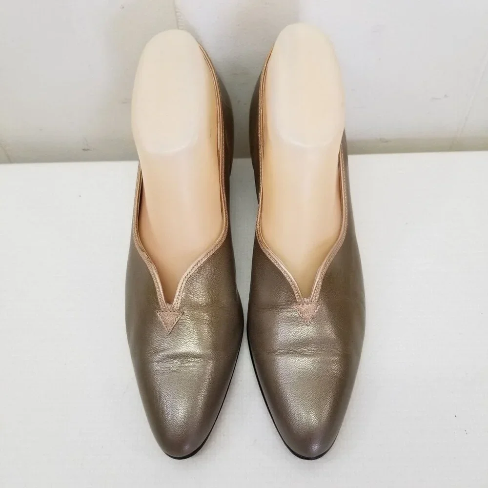 Magdesians 10N Gold Metallic Wedge Heels USA Vintage Slip On‎ Costume Retro